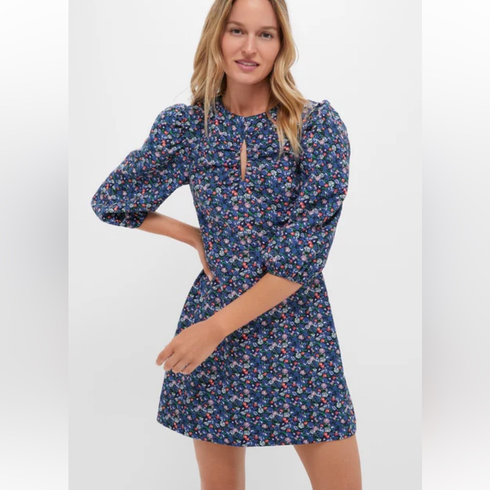 HYACINTH HOUSE Black & Navy Corduroy Floral Keyhole Moore Mini Dress, worn once